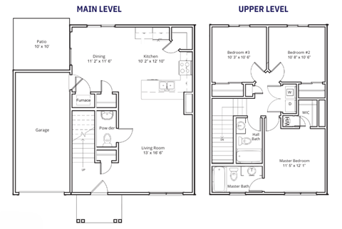 Floor plan for 3 beds, 2 baths, 1302 sqft